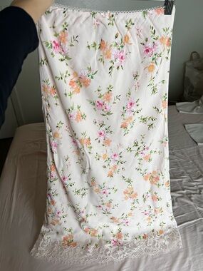 Mango Pink Floral Slip Dress with Green Leaf Accents